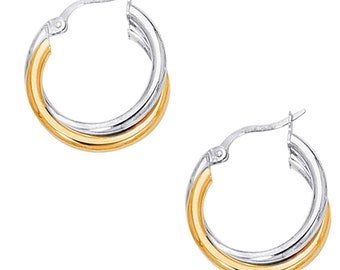 Sterling Silver Gold Plated Two-Tone Polished Intertwined Hoop Earrings