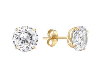 14k Gelbgold Cubic Zirconia Ohrstecker: Unisex Korb Setting