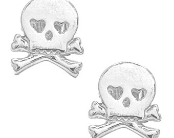 Sterling Silver Skull and Crossbones Cross Bones Post Stud Earrings