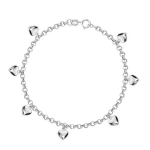 Sterling Silver Heart Dangle Rolo Link Chain Anklet Ankle Bracelet 10 Inches