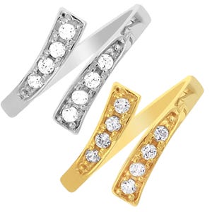 Toe or Pinky ring Real 10K White or Yellow Gold CZ Crossover Adjustable