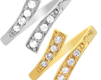 Anello per dito del piede o mignolo in vero oro bianco o giallo 10K con zirconi cubici incrociati e regolabili
