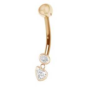 14k Gold CZ Heart Dangle Belly Button Ring