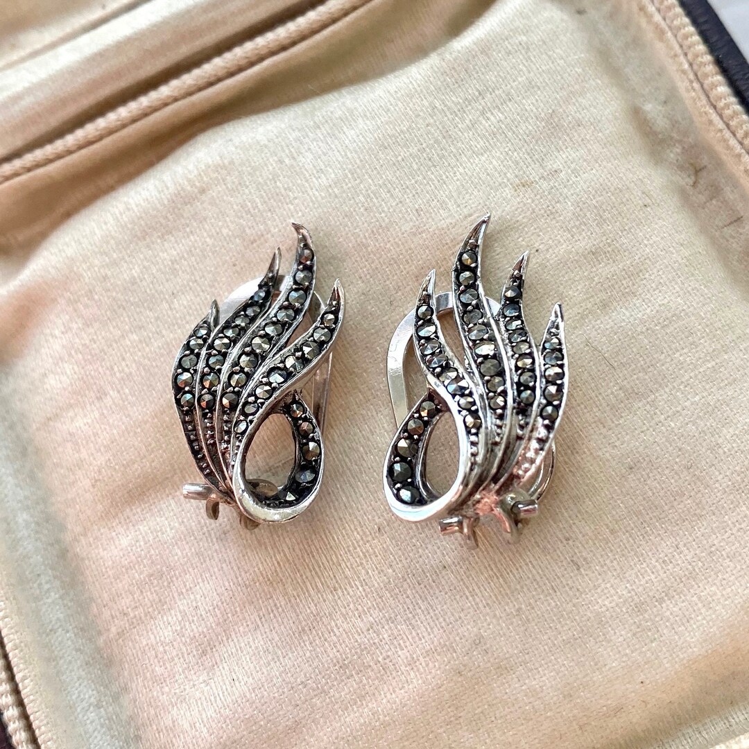 Vintage Silver and Marcasite ClipOn Earrings Etsy 日本