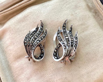 Vintage Silver and Marcasite Clip-On Earrings