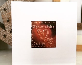Personalised heart handmade copper card