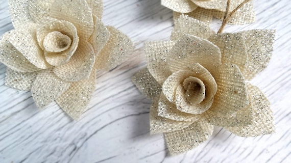 Christmas Tree Ornament Burlap Wild Roses Burlap Christmas Etsy