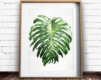 Green Leaf Print, Tropical Leaf Print, Philodendron Print, Monstera Deliciosa, Tropical Decor, Printable Art