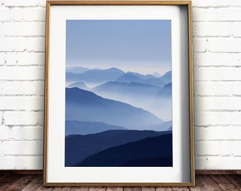 Mountain Print,  Mountain Photo, Blue Mountains, Denim Blue, Printable Art, Moody Landscape, Landscape Photo, Printable Mountain Poster