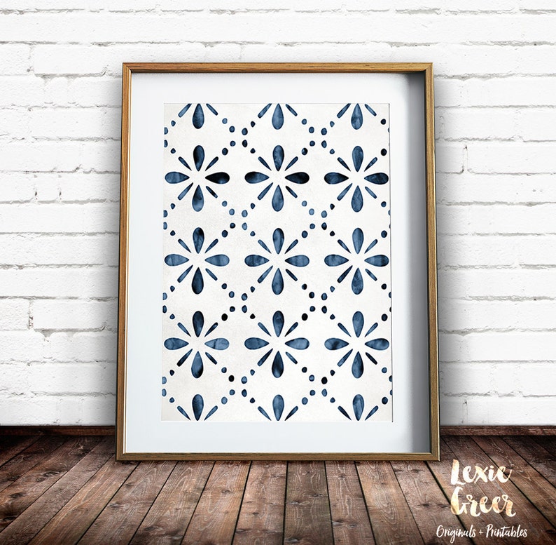 Scandinavian Art, Indigo Print, Indigo Pattern, Modern Wall Art, Instant Printable, Watercolor Pattern, Printable Wall Art image 1