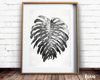 Black and White Leaf Print, Tropical Leaf Print, Philodendron Print, Black and White Photo, Monstera Deliciosa, Printable Art