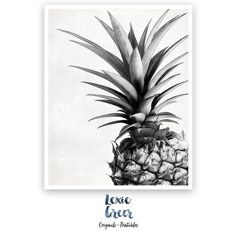 Pineapple Print Tropical Print Pineapple Photo Black and Etsy