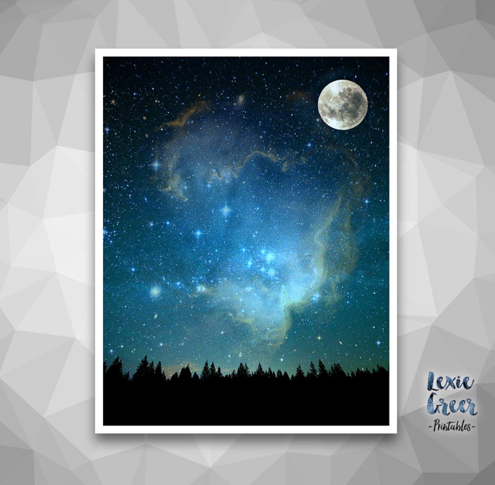 Night Sky Print Moon and Sky Starry Sky Poster Night Etsy