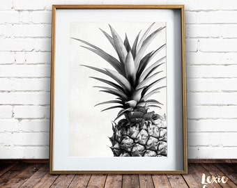Pineapple Print, Tropical Print, Pineapple Photo, Black and White, Fruit Print, Pineapple Wall Art, Printable Wall Art, Instant Download