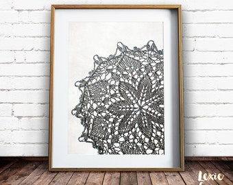 Doily Print, Mandala Print, Doily Pattern, Black and White Print, Crochet Print, Modern Wall Art, Instant Printable, Printable Wall Art