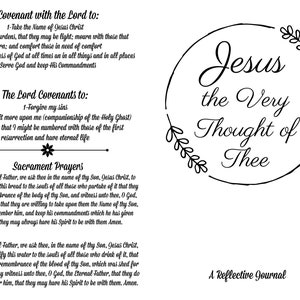 Könnte beinhalten: Ein schwarz-weißes druckbares Tagebuch mit dem Text "Jesus, der allerliebste Gedanke an dich" in einem Kreis mit floralen Akzenten. Das Tagebuch trägt den Titel "Ein reflektierendes Tagebuch".