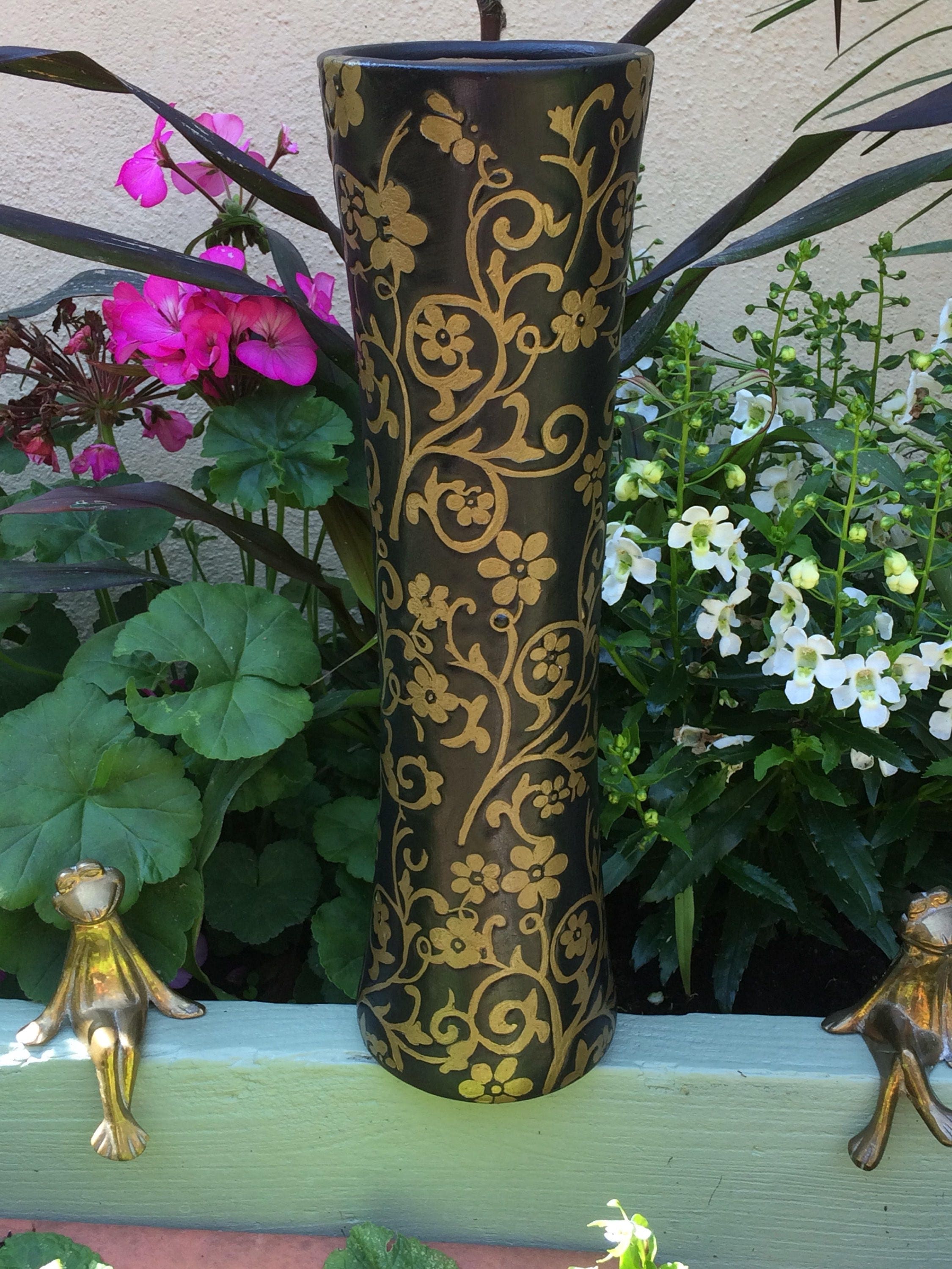 Gift/Black and gold hand painted floral elegant vase/ flowers Etsy