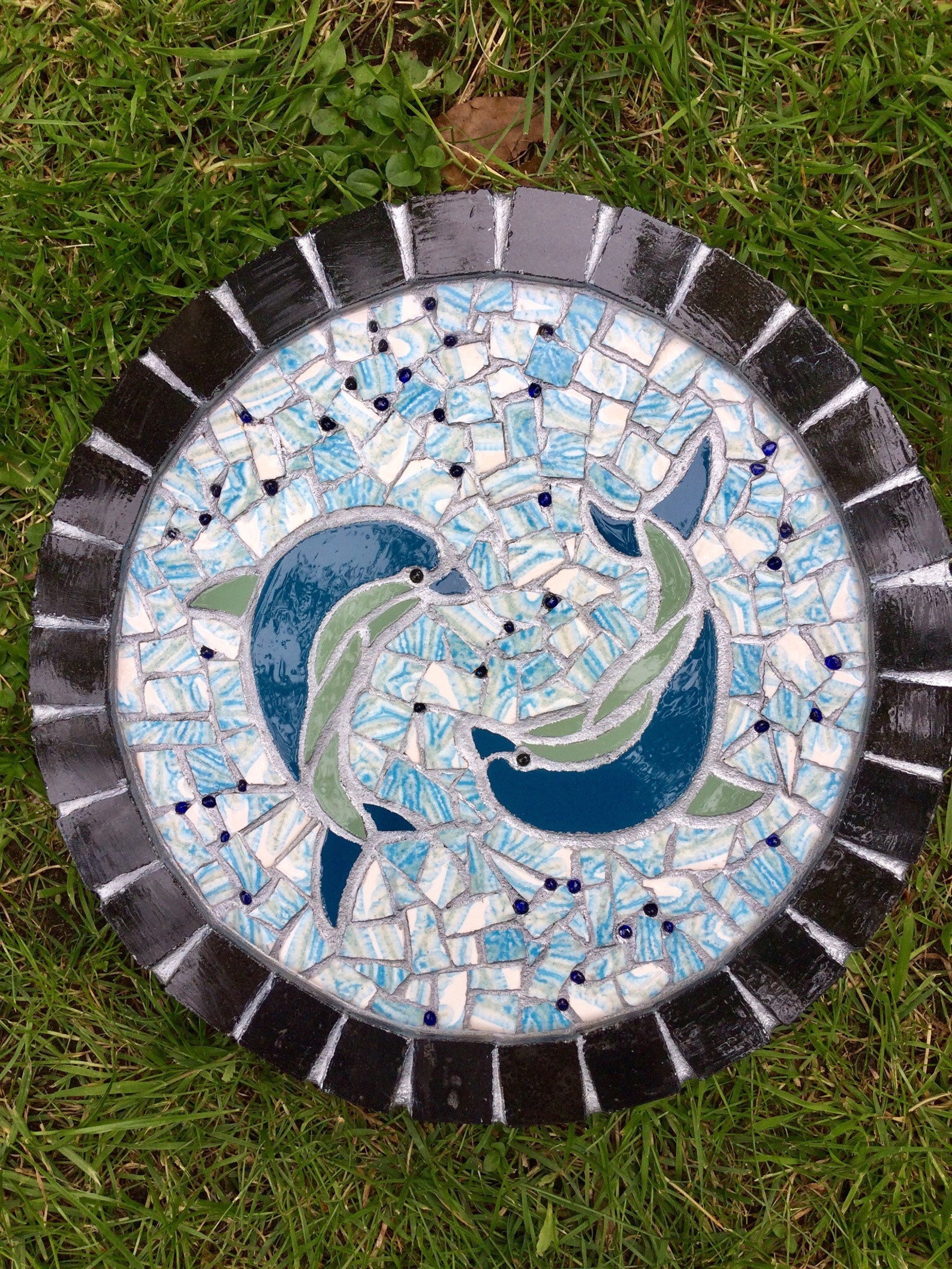 Sold/gifts/stepping Stone / Garden Art / Mosaic / Dolphins / Etsy