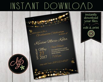 Graduation Party Invitation, Black + Gold Graduation Invitation, Graduation Invitation, BBQ Graduation Invite, Graduation Party Invite