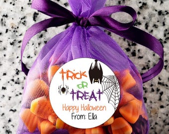 20 Personalized Trick or Treat Stickers, Halloween Stickers, Trick or Treat Labels for classroom Halloween Parties, Halloween Party Favors