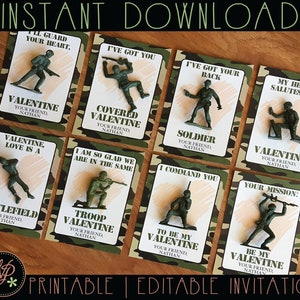 Kids Army Valentine Cards, Army Valentines Day Cards, Add Army Men Valentines, Army Camo Valentines, Valentines, Instant Download pdf File