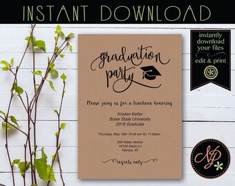 Graduation Invitation on Kraft, Graduation Party Invitation, KraftGraduation BBQ Invite, Simple Printable Grad Invite and Thank You Notes