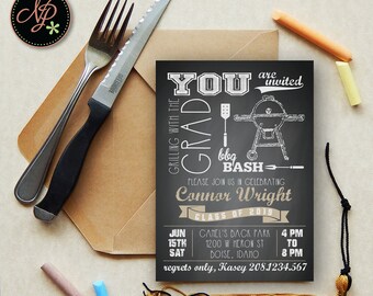 Graduation Invitation, Grilling With The Grad, Graduation Party Invitation, BBQ Graduation Invite, Printable Graduation Invitation, Grad BBQ