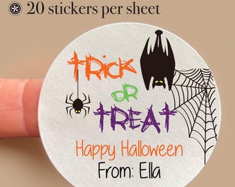 20 Personalized Trick or Treat Stickers, Party Favor Stickers, Halloween Labels, Trick or Treat Stickers, Halloween Tags, Treat Bag Stickers
