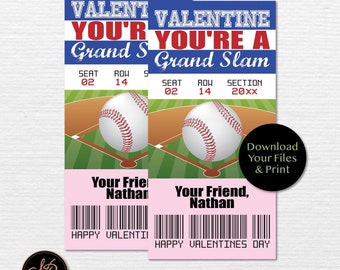 Kids Valentine Cards, Baseball Valentines Ticket, Kids Baseball Valentines, Valentines Day cards, Digital Printable, We Add Name For You