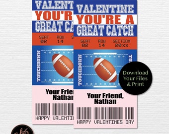 Kids Valentine Cards, Broncos Football Valentines Ticket, Bronco Valentines, Valentines Day cards, Digital Printable, We Add Name For You