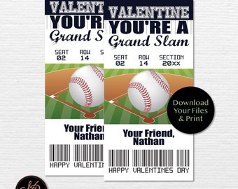 Kids Valentine Cards, New York Yankees Baseball Valentines Ticket, Kids Sports Valentines, Digital Printable, We Add Name For You