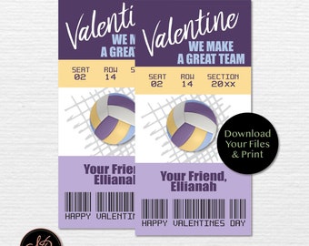Kids Valentine Cards, VolleyBall Valentines Ticket, Kids VolleyBall Valentines, Valentines Day cards, Digital Printable, We Add Name For You