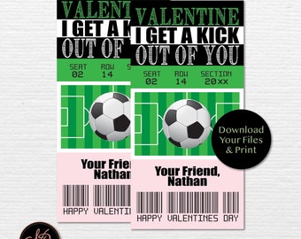 Kids Valentine Cards, Printable Soccer Valentines Tickets, Kids Soccer Valentines, Valentines Day cards, We Add Name For You