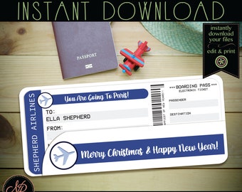 Editable Boarding Pass Template, Surprise Airline Ticket Trip Gift, Printable Boarding Pass Ticket, DIY Editable Instant Instant Download