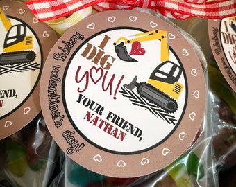 I Dig You Construction Truck Valentines, Kids Valentine Cards, Tag, Label, Sticker, Construction Truck I Dig You, DIY pdf Instant Download