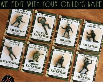 Kids Army Valentine Cards, Army Valentines Day Cards, Army Men Valentines, Army Camo Valentines, Camo Valentines, We Add Name For You