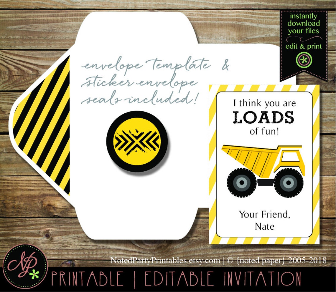 Kids Valentine Cards, Printable Construction Valentines, Dump Truck ...