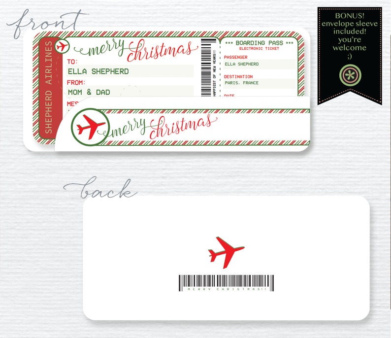 Christmas Boarding Pass Template Surprise Airline Ticket Trip Etsy