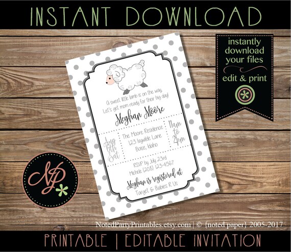 Little Lamb Baby Shower Invitation, Gender Neutral Lamb Baby Shower, Instant Download + Editable File, Personalize with Adobe Acrobat Reader