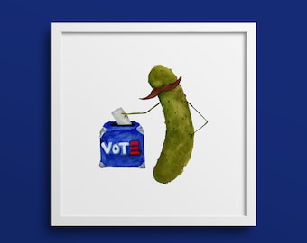 Whimsical Pickle Voting 2020 Watercolor Art Print