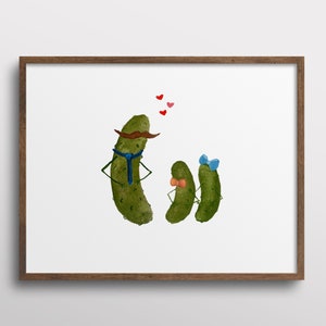 Whimsical Pickle Dad and Kids Family Personalized Watercolor Art Print