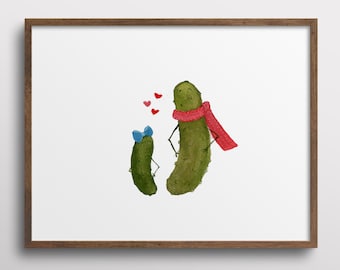 Whimsical Pickle Mother's Day Personalized Family Watercolor Art Print