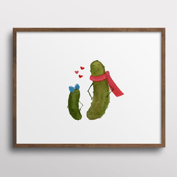 Whimsical Pickle Mother's Day Personalized Family Watercolor Art Print