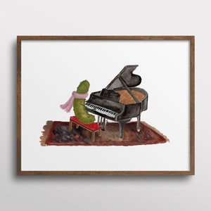 Whimsical Pickle Playing Piano Watercolor Art Print