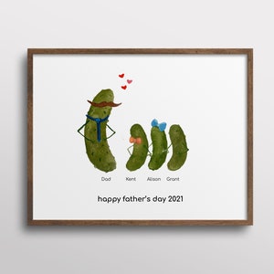 Whimsical Pickle Father's Day Personalized Family Watercolor Art Print