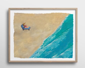 Reading at the Beach Acrylic Painting Art Print