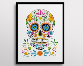 Sugar Skull Calavera Dia de Muertos Day of the Dead Watercolor Art Print