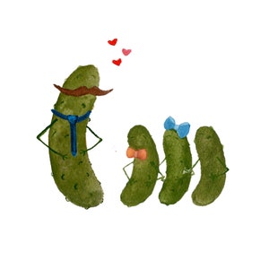 Whimsical Pickle Dad and Kids Family Personalized Watercolor Art Print image 2