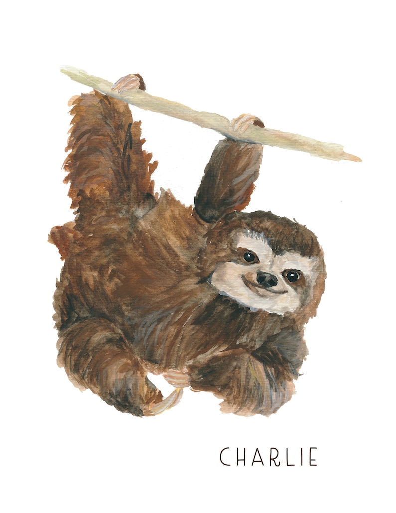 Swinging Sloth Nursery Animal Watercolor Art Print image 5