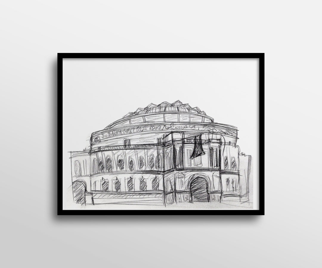Royal Albert Hall London Black and White Abstract Charcoal Drawing Art ...